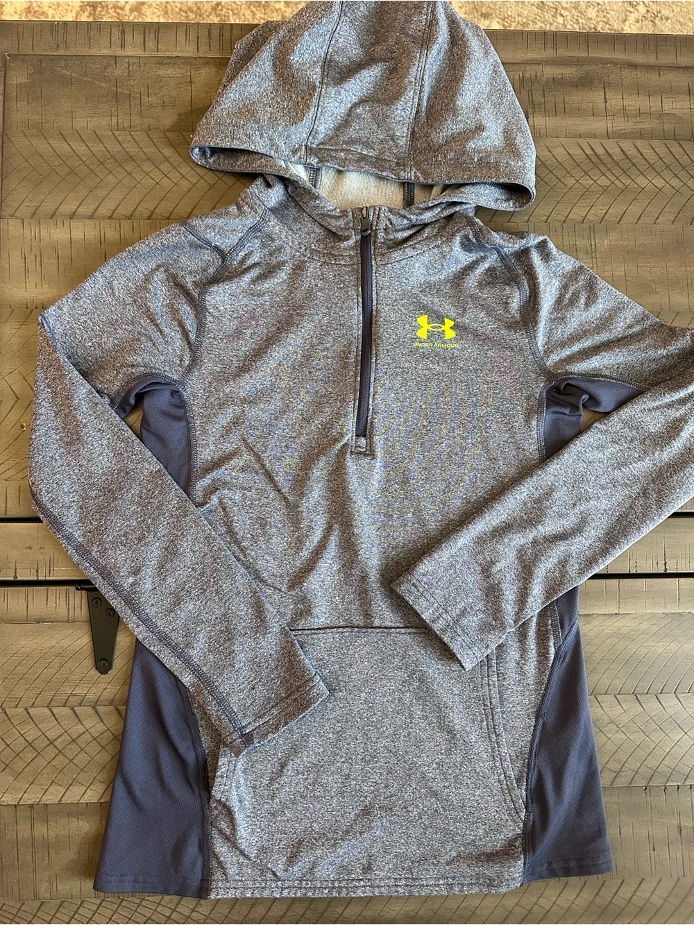 Under Armour Heather Gray Navy Quarter Zip Neon Yellow Logo - Kids Long Sleeve